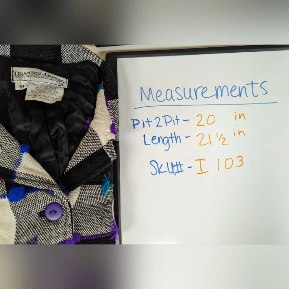 VTG 90s Drapers and Damons M Gingham Checkered Colorful Jacket Coat Button Up - Picture 13 of 13